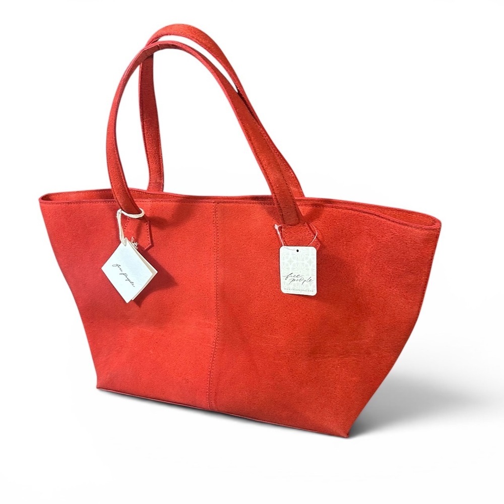Free People Avery East West Tote NWT True Red Suede Buffalo‎ Leather